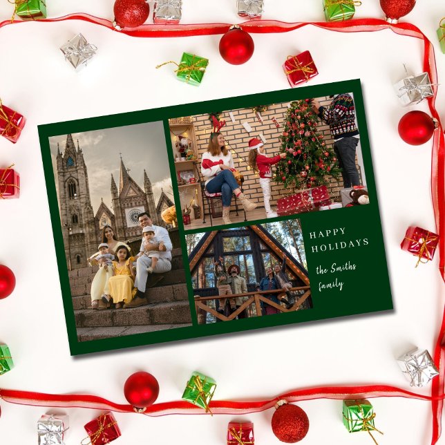 Cartes Pour Fêtes Annuelles Vert Simple Élégant 3 photo Mini Noël (Créateur téléchargé)