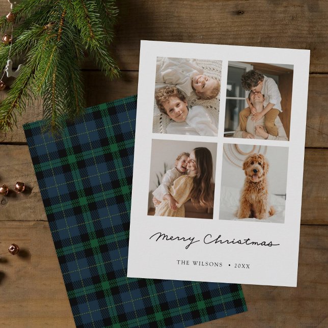 Cartes Pour Fêtes Annuelles Vert Tartan Plaid Joyeux Noël Multi Photo (Créateur téléchargé)