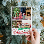 Cartes Pour Fêtes Annuelles Very Merry Christmas Script 3 photo<br><div class="desc">Cartes photos de Noël imprimées sur mesure et abordables avec un simple modèle do-it-yourself pour la personnalisation. Ce design amusant présente une typographie fantaisiste aux couleurs rouge et vert. Le message disait : "Je vous souhaite un très joyeux Noël". Le modèle dispose d'un espace pour 3 photos de famille. Utilisez...</div>