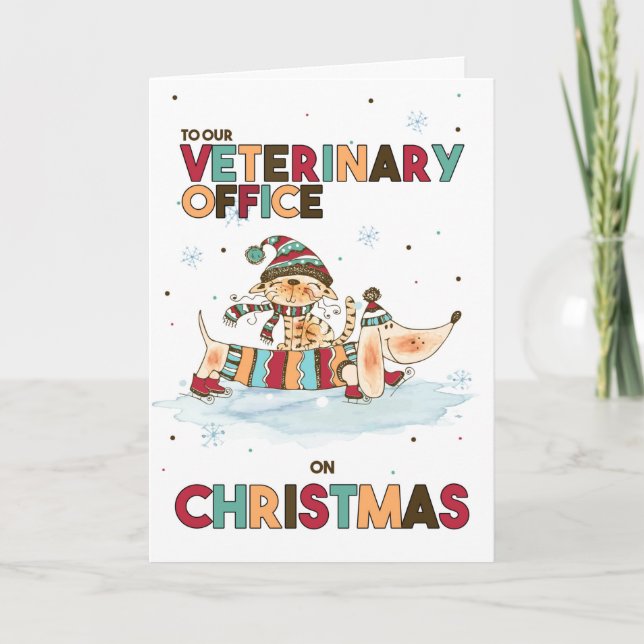 Cartes Pour Fêtes Annuelles Vétérinaire sur Noël Wiener Chien et Chat (Devant)