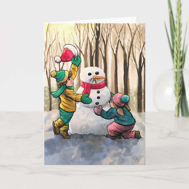 Cartes Pour Fêtes Annuelles Veux-tu construire un bonhomme de neige ?Carte pou (Devant)
