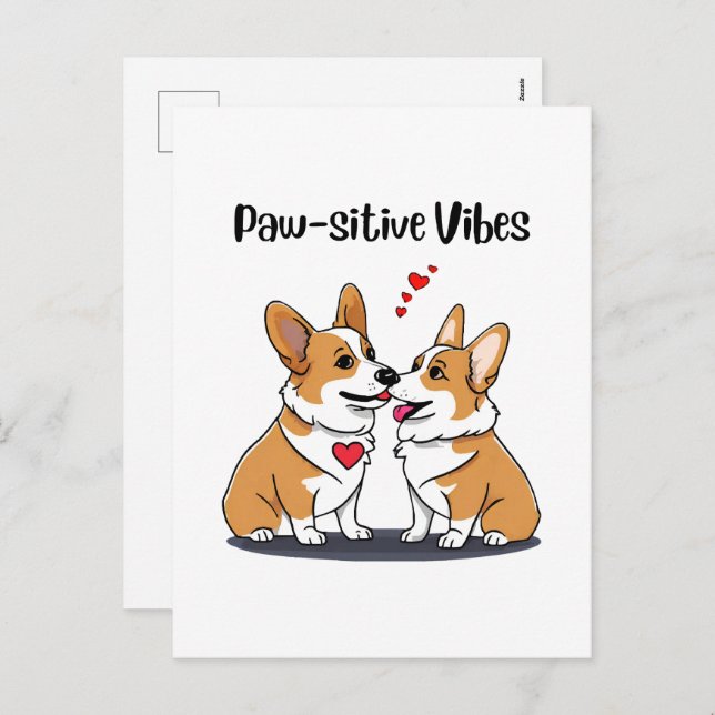 Cartes Pour Fêtes Annuelles Vibes Corgis en amour (Devant / Derrière)