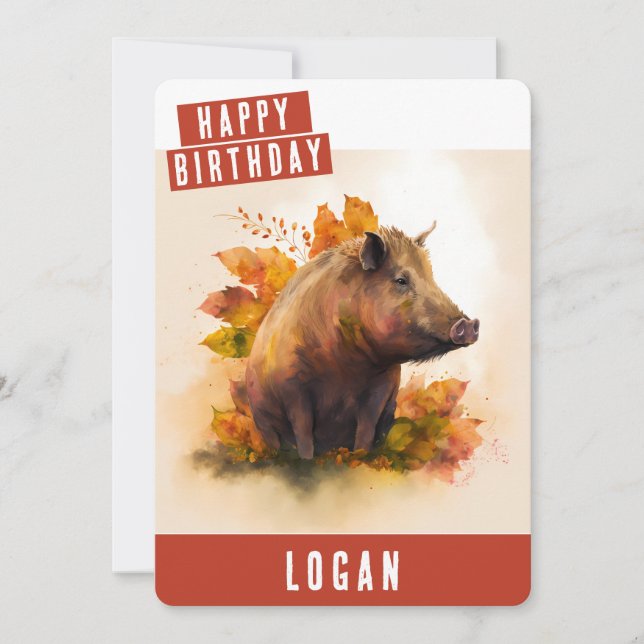 Cartes Pour Fêtes Annuelles Vibes d'automne Boar Birthday Card (Devant)