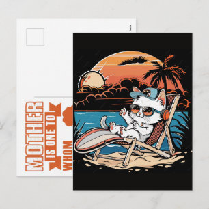 Cartes Pour Fêtes Annuelles Vibes de chat paisible avec un chat relaxant bleu 
