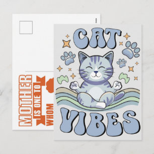 Cartes Pour Fêtes Annuelles Vibes de chat paisible avec un chat relaxant bleu 