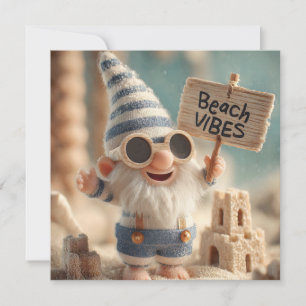 Cartes Pour Fêtes Annuelles "Vibes de la plage" Gnome de jardin d'été