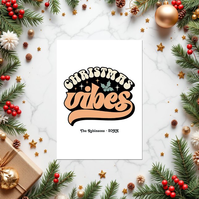 Cartes Pour Fêtes Annuelles Vibes de Noël rétro (Retro Christmas Vibes Photo Holiday Card)