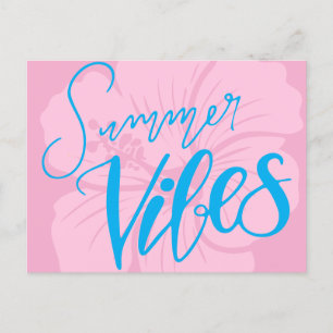 Cartes Pour Fêtes Annuelles Vibes d'été avec fleur d'Hibiscus - rose et bleu