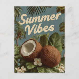 Cartes Pour Fêtes Annuelles Vibes d'été avec noix de coco et feuillage tropica