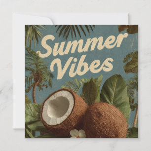 Cartes Pour Fêtes Annuelles Vibes d'été avec noix de coco et feuillage tropica