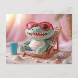 Cartes Pour Fêtes Annuelles Vibes d'été : Crocodile de Plush de Chillin en vac