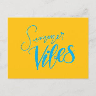 Cartes Pour Fêtes Annuelles Vibes d'été manuscrites en bleu écriture sur jaune