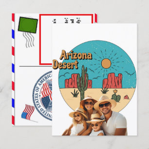 Cartes Pour Fêtes Annuelles vibes du désert d'Arizona avec cactus et montagne