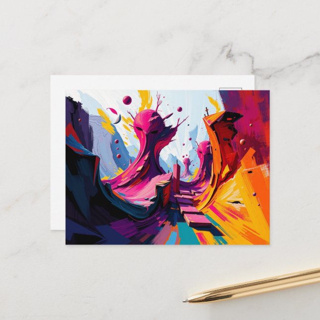 Cartes Pour Fêtes Annuelles Vibrant Abstract Fantasy Landscape (Devant/Arrière en situation)