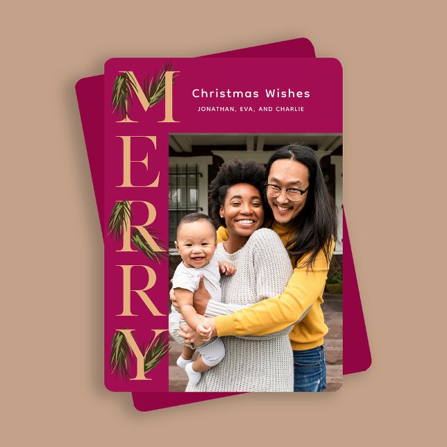 Cartes Pour Fêtes Annuelles Vibrant Berry Merry Pine photo Noël (Créateur téléchargé)