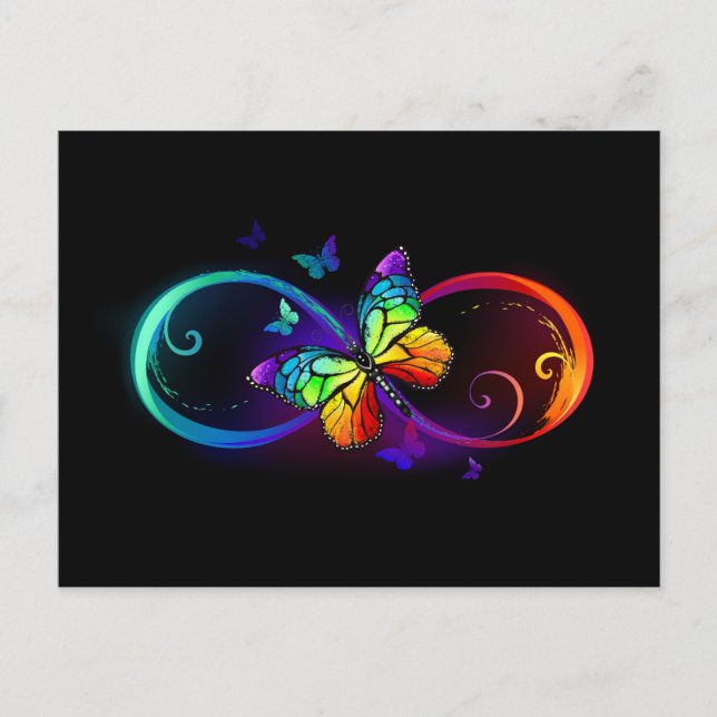 Cartes Pour Fêtes Annuelles Vibrant infinity with rainbow butterfly on black (Devant)
