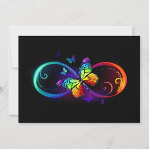 Cartes Pour Fêtes Annuelles Vibrant infinity with rainbow butterfly on black