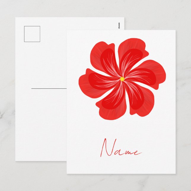 Cartes Pour Fêtes Annuelles Vibrant Red Petal Bloom - Minimalist Floral Art (Devant / Derrière)