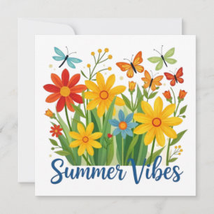 Cartes Pour Fêtes Annuelles Vibrations d'été Floral avec Papillons