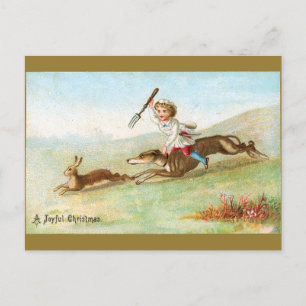 Cartes Pour Fêtes Annuelles Victorian Boy Cook Chasing Rabbit