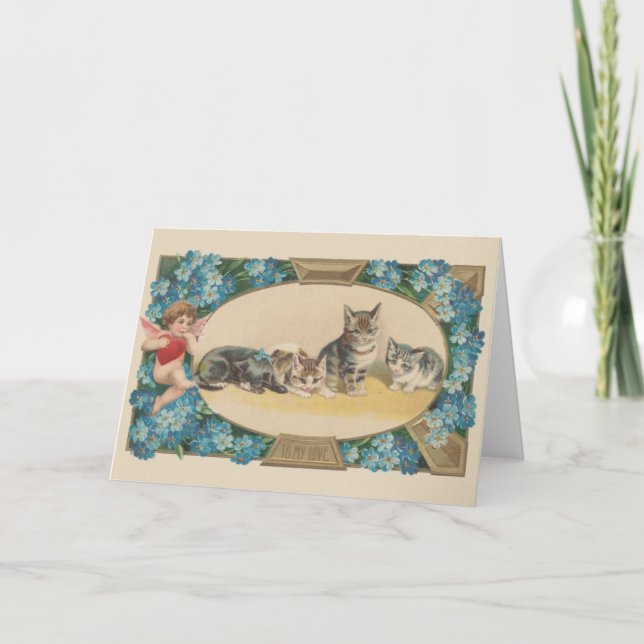 Cartes Pour Fêtes Annuelles Victorian Cat Valentine's Day Greeting Card (Devant)