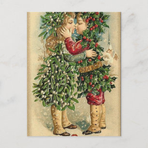 Cartes Pour Fêtes Annuelles Victorian Christmas Kiss Retro Vintage Holiday