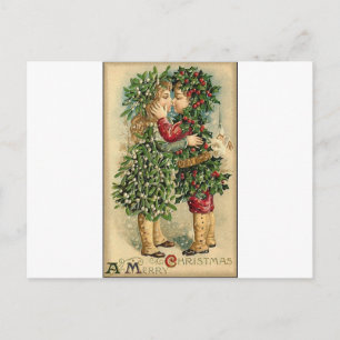 Cartes Pour Fêtes Annuelles Victorian Christmas Kiss Retro Vintage Holiday