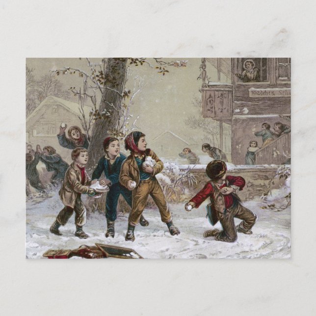 Cartes Pour Fêtes Annuelles Victorian Christmas Snowball Combat (Devant)