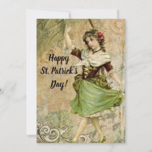 Cartes Pour Fêtes Annuelles Victorian Dancing Girl in Green St. Patrick's Day