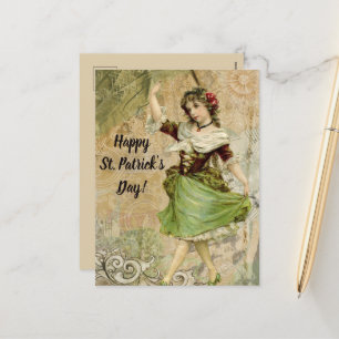 Cartes Pour Fêtes Annuelles Victorian Dancing Girl in Green St. Patrick's Day