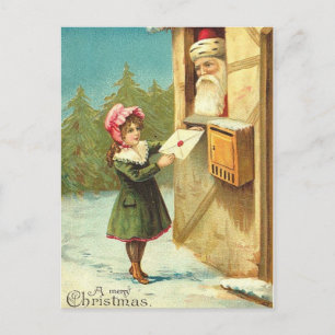 Cartes Pour Fêtes Annuelles Victorian Girl envoie sa lettre à Père Noël
