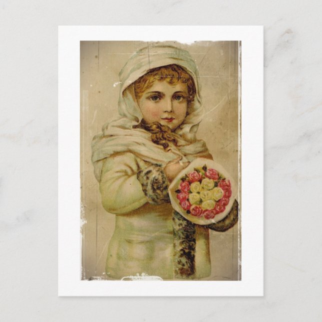 Cartes Pour Fêtes Annuelles Victorian Girl with Christmas Roses (Devant)