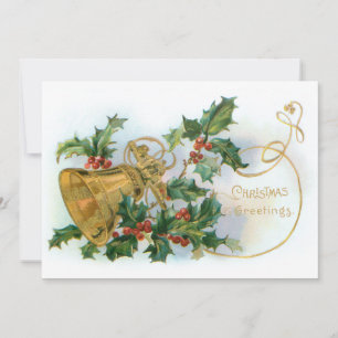 Cartes Pour Fêtes Annuelles Victorian Gold Christmas Bell et Holly