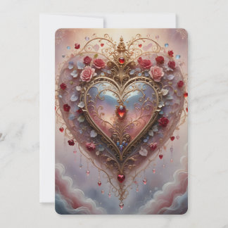 Cartes Pour Fêtes Annuelles Victorian golden heart, roses and flowers, vintage