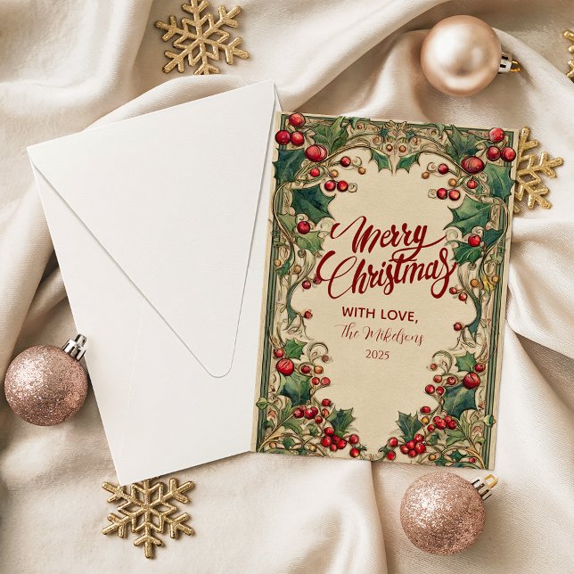 Cartes Pour Fêtes Annuelles Victorian Holly & Berry Christmas (Créateur téléchargé)