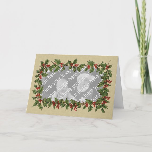 Cartes Pour Fêtes Annuelles Victorian Holly & Berry Photo Frame Christmas (Devant)
