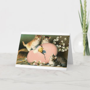 Cartes Pour Fêtes Annuelles Victorian Kittens And Hatching Chick Easter Card