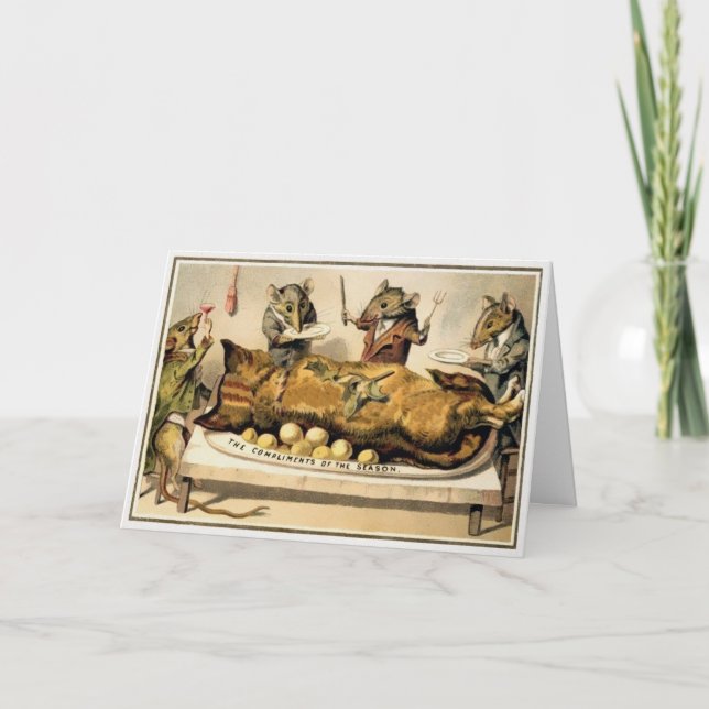 Cartes Pour Fêtes Annuelles Victorian Mice Mating a Cat Christmas Card (Devant)