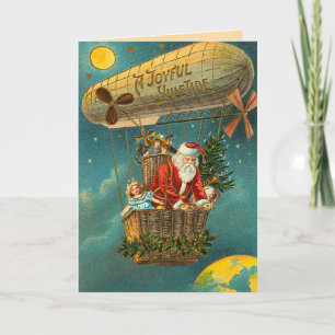 Cartes Pour Fêtes Annuelles Victorian Santa in a Balloon