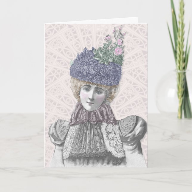 Cartes Pour Fêtes Annuelles Victorian Valentine - Femme Avec Casquette Lilac (Devant)