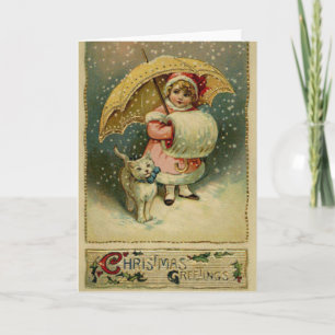 Cartes Pour Fêtes Annuelles Victorian Vintage Retro enfant et chat Noël