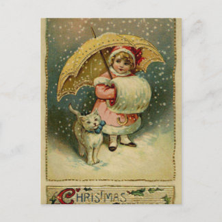 Cartes Pour Fêtes Annuelles Victorian Vintage Retro enfant et chat Noël