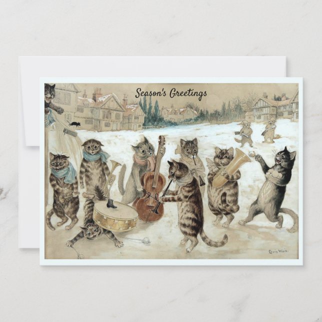 Cartes Pour Fêtes Annuelles Victorienne de l'époque Caroling Chats par Louis W (Devant)