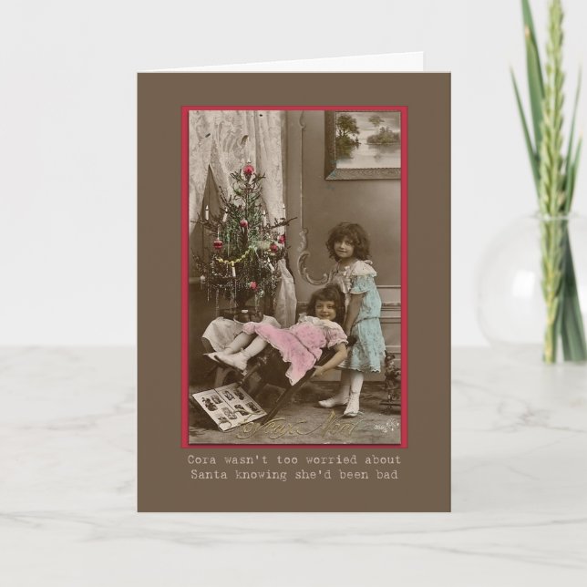 Cartes Pour Fêtes Annuelles victorienne noël filles jouant humoristique (Devant)