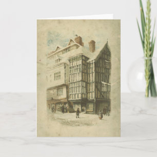 Cartes Pour Fêtes Annuelles Victorienne Noël Ville Vintage Scène déprimée