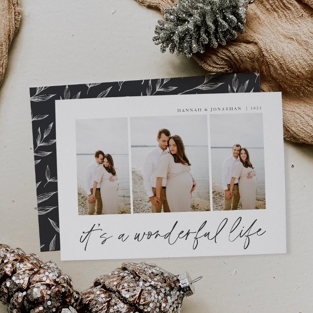 Cartes Pour Fêtes Annuelles Vie merveilleuse | Modern Minimal 3 Photo Noël (Créateur téléchargé)