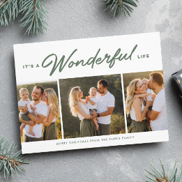Cartes Pour Fêtes Annuelles Vie merveilleuse trois photo vert Noël