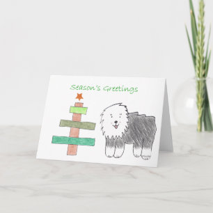 Cartes Pour Fêtes Annuelles Vieil arbre anglais de bâton de chien de berger