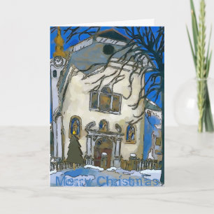 Cartes Pour Fêtes Annuelles Vieille Église Dans L'Arbre De Noël De Neige