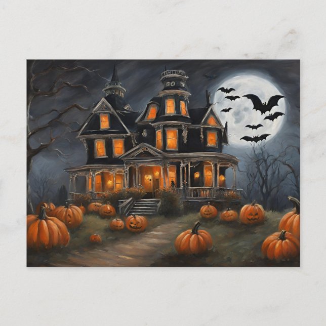 Cartes Pour Fêtes Annuelles Vieille maison d'Halloween et Citrouilles (Devant)